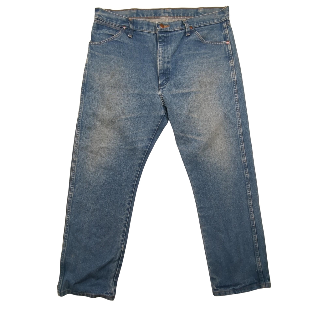 Wrangler Jeans Mens 38x30 13MWZ Cowboy Cut Blue Denim Straight Zip Western